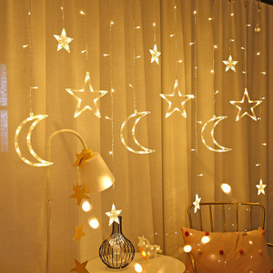 Factory wholesale Christmas Ramadan decorations lights 3.5M moon and star shape led curtain light holiday lights