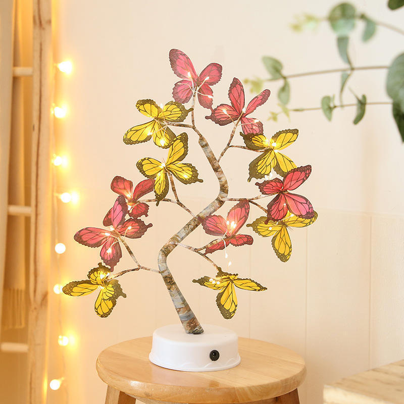 Manufacturers wholesale high quality peach maple leaf sunflower butterfly shape warm white tree lights