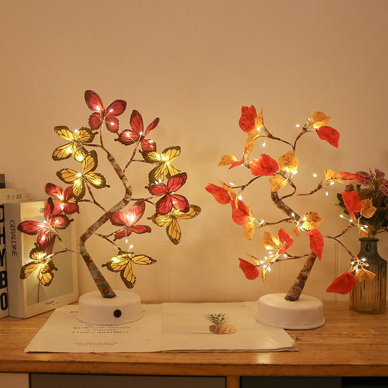 Manufacturers wholesale high quality peach maple leaf sunflower butterfly shape warm white tree lights