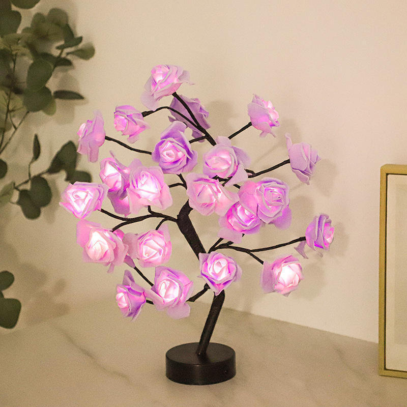 Led Rose Table Lamp 45cm plug Flower Night Light  Romantic  Wedding Bedroom Indoor Decoration Rose Flower Bonsai Tree Light