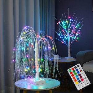 LED Willow Night Light Colorful Tree Battery powered Remote Table Lamp For Home Bedroom Wedding Christmas Indoor Decor Light