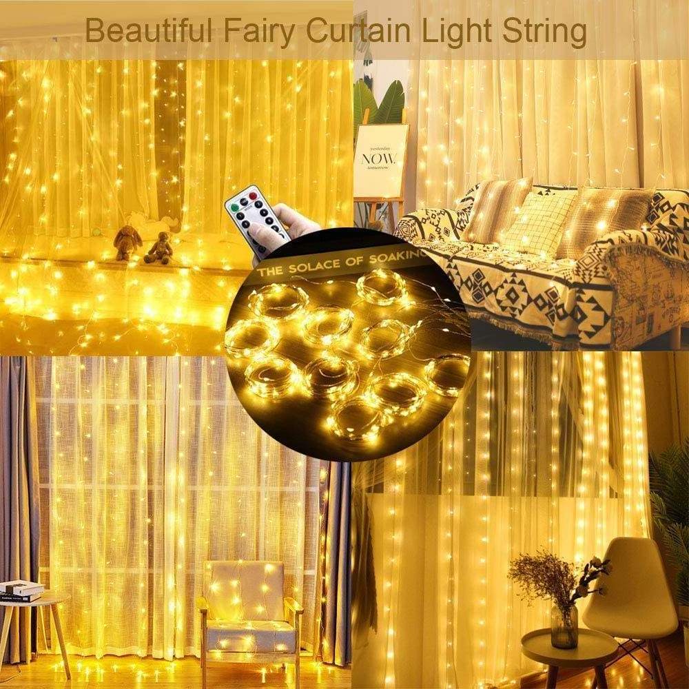 Curtain Lights 3*3m 300 Led RGB 8Mode Timer Twinkle Fairy Decorative Lights Christmas Led Garland Copper Wire string light