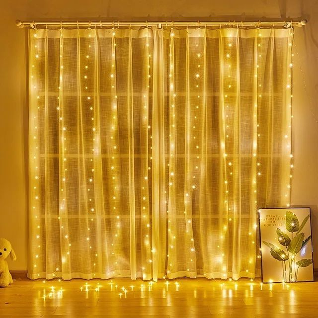 Curtain Lights 3*3m 300 Led RGB 8Mode Timer Twinkle Fairy Decorative Lights Christmas Led Garland Copper Wire string light