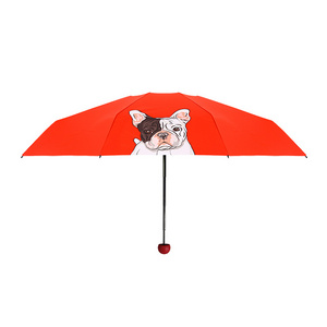 mini pocket umbrella OEM Personalised transfer dog printing windproof  3 folding umbrella French Bulldog print anime umbrella