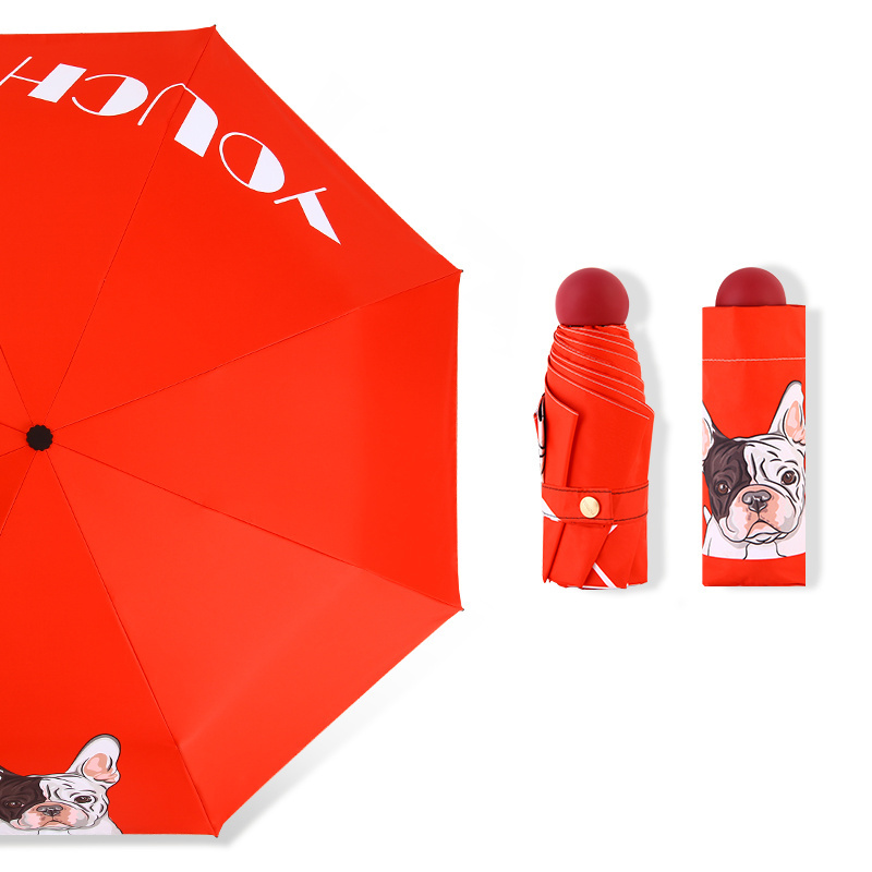 mini pocket umbrella OEM Personalised transfer dog printing windproof  3 folding umbrella French Bulldog print anime umbrella