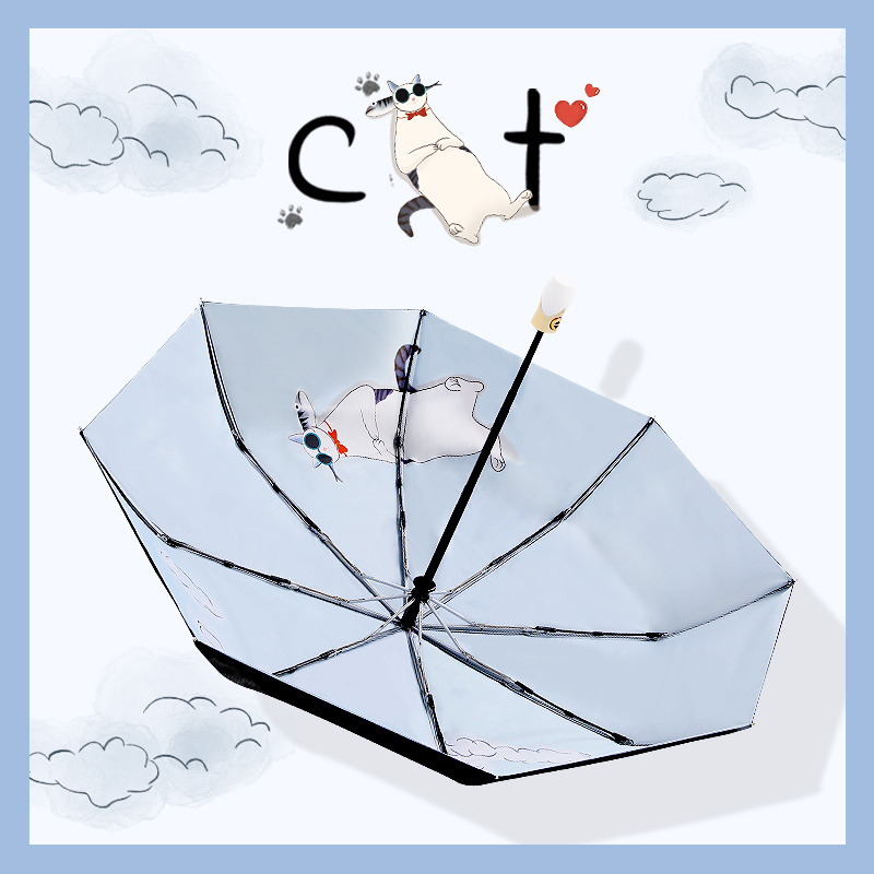 RTS 2021new Design 3D Animal Cat Pattern Umbrella for Kid Lovely Child 3folding Umbrella Sun-uv Protection Customized Outdoor