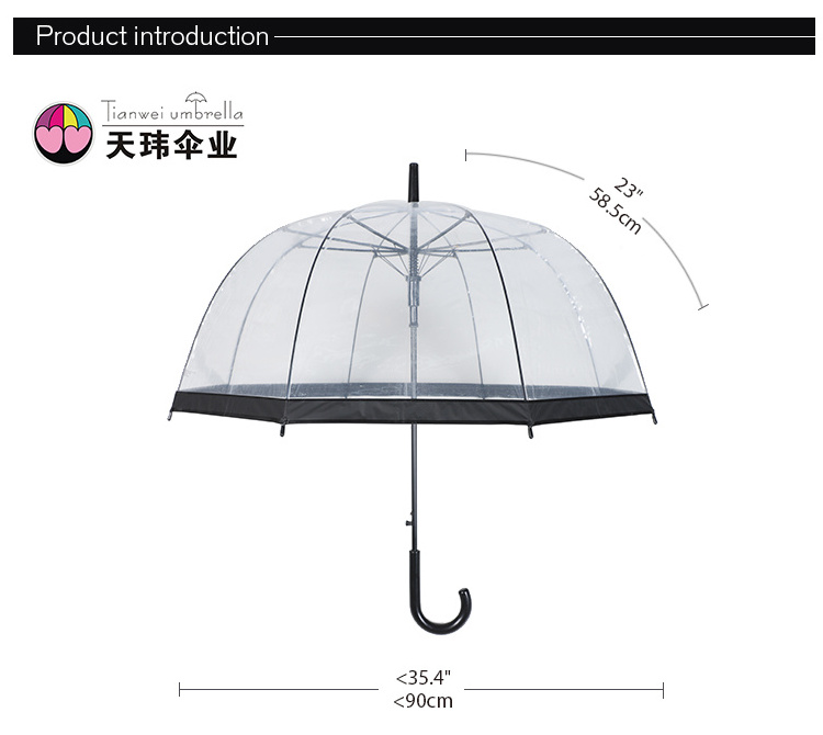 Women's See Through Clear Dome Shape Transparent Plastic Clear Bubble POE Umbrella