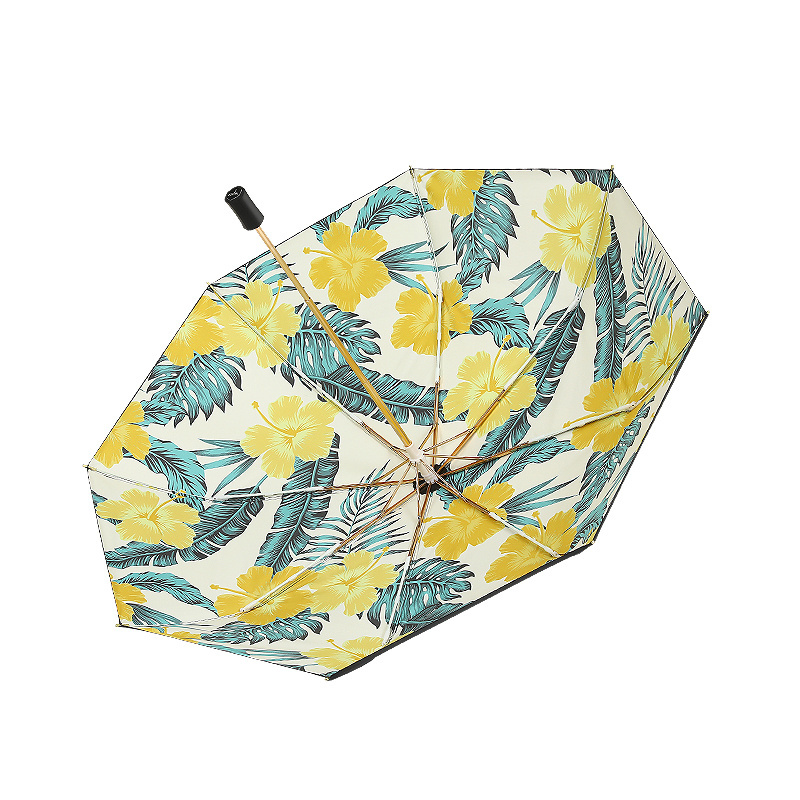 Women Sunshade Umbrella Outdoor Three Fold Promotional Custom Printed Sublimation Art plant Pattern Umbrellas