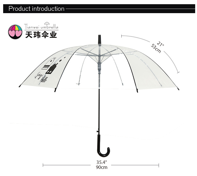 Custom Fashion Design Wholesale Cheapest Umbrella Automatic Umbrella for Kids Plastic Clear POE Straight Umbrella Semi-automatic