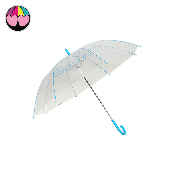 Transparent Umbrella With Colorful  Glass Fiber  Manufacture automatic straight outdoor umbrella print logo