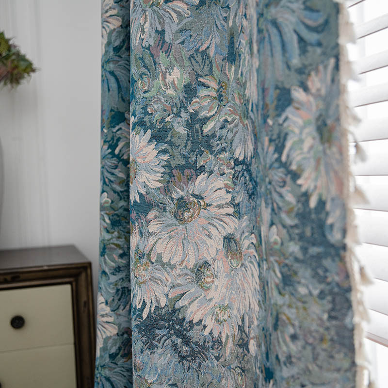 Hot sale european pastoral style blue oil painting wholesale curtains