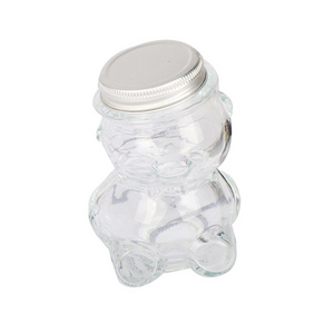 Teddy bear shaped glass jar sugar honey jar clear glass container for food