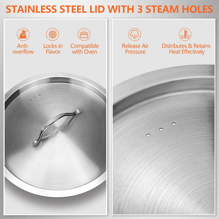 High Quality Commercial Cookware 20 Quart Stainless Steel 304 Capsulated Induction 30*30cm Large Stockpot Big Soup Pot