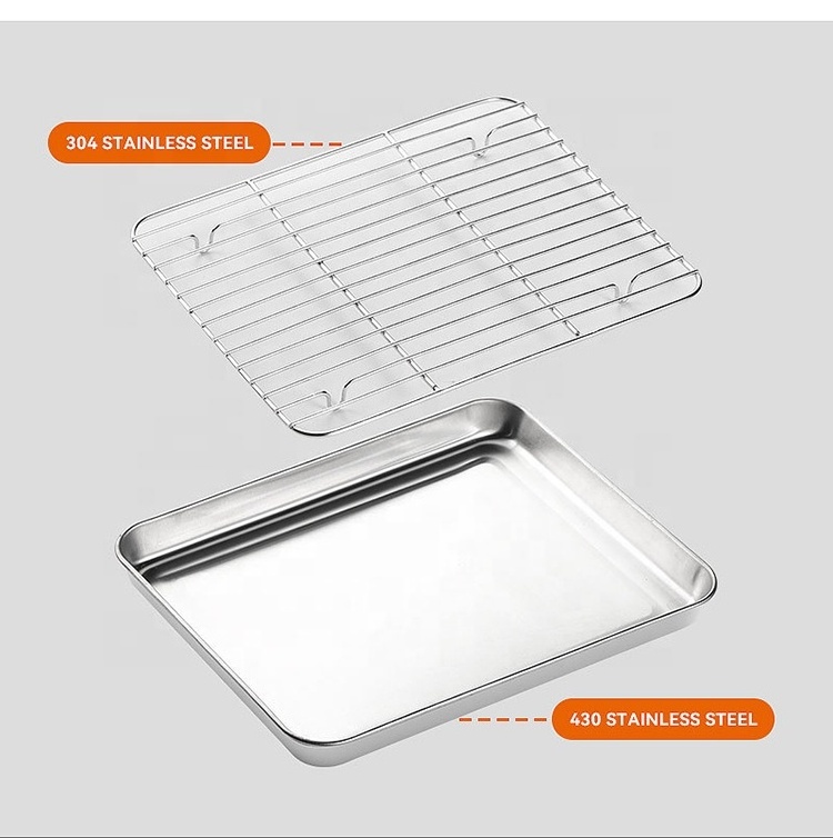 Non-stick High Quality Baking Dishes & pans Stainless Steel 304/430 Oven Bbq Roasting Pan Wire Mesh Baking Tray With Wire Rack