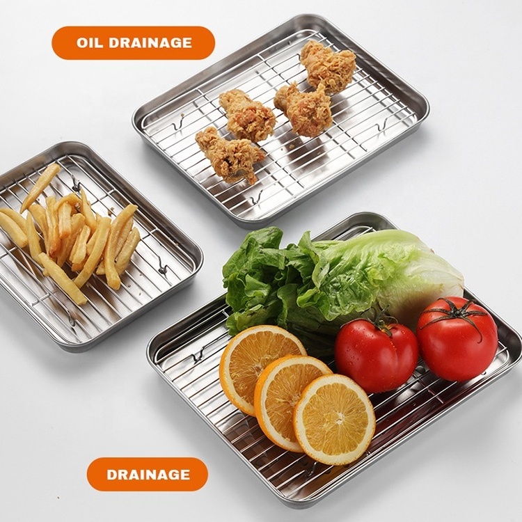 Non-stick High Quality Baking Dishes & pans Stainless Steel 304/430 Oven Bbq Roasting Pan Wire Mesh Baking Tray With Wire Rack