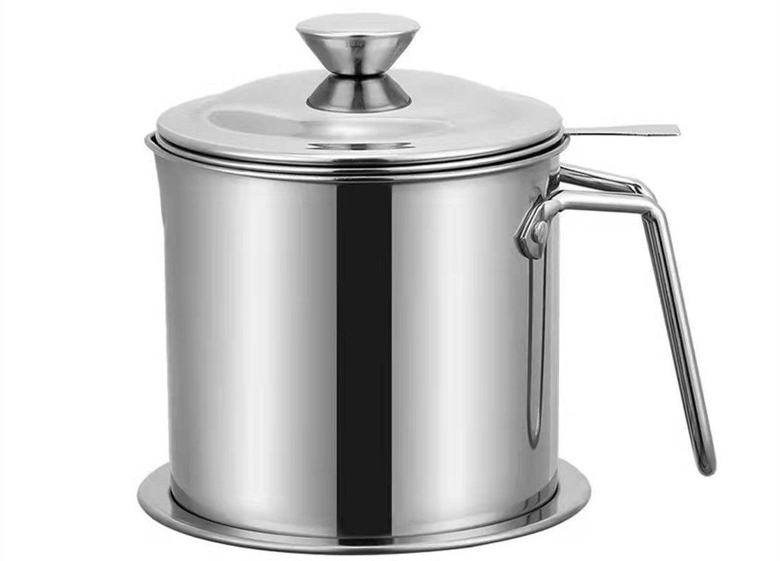 Stainless Steel Commercial Cooking Dripping Condiment Olive Oil Bottle With Filter Pot Can Grease Strainer Container