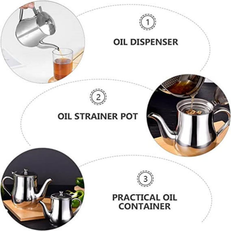 Stainless Steel Oil Filter Pot Wear-resistant Kitchen Cooking Mesh Bottle Household Practical Oil Strainer Pot with Fine Mesh