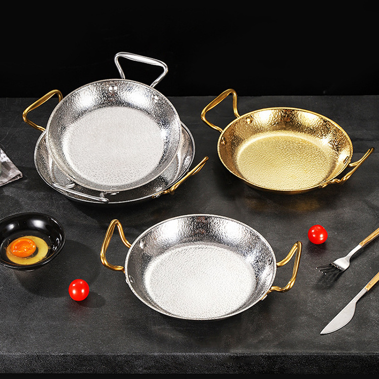 High Quality Kitchenware Hammer Pattern Stainless Steel Restaurant Serving Plate Pan Deep Frying Seafood Pan Paella Pot