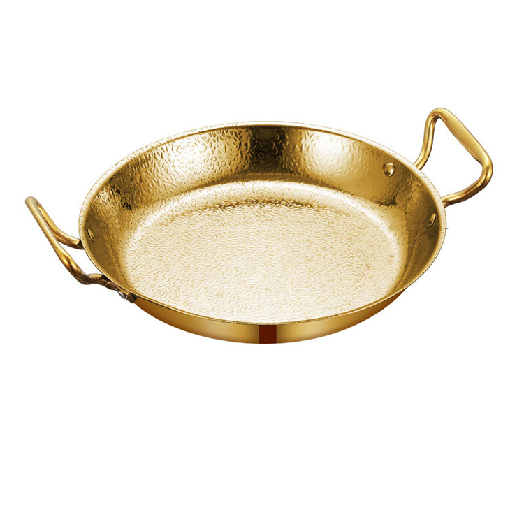 High Quality Kitchenware Hammer Pattern Stainless Steel Restaurant Serving Plate Pan Deep Frying Seafood Pan Paella Pot