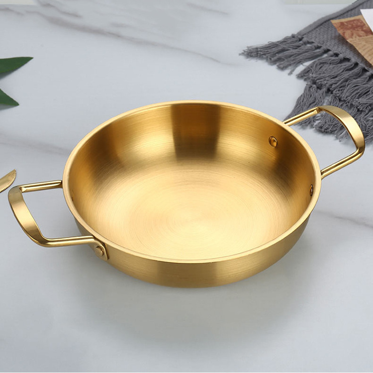 Durable Stainless Steel Gold Cookware Noodle Serving Bowl Stock Pot Frying Pan Cooking Pots And Pans Seafood Paella Pan