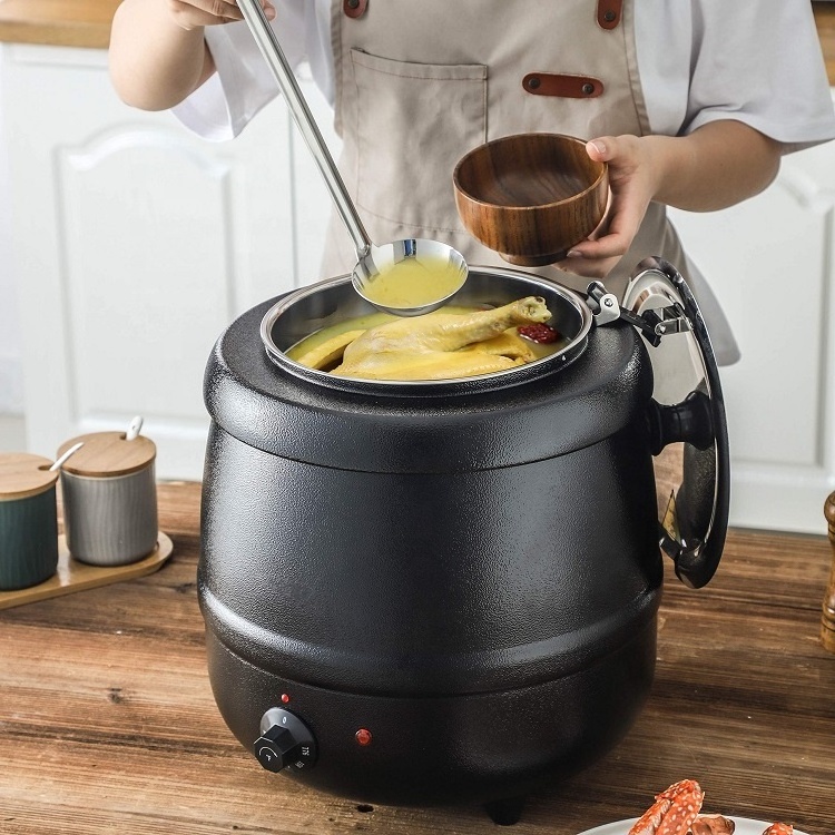 Portable Catering Equipment 10/13L Black Stainless Steel Round Soup Bucket Heat Buffet Soup Food Warmer Electric Soup Kettle