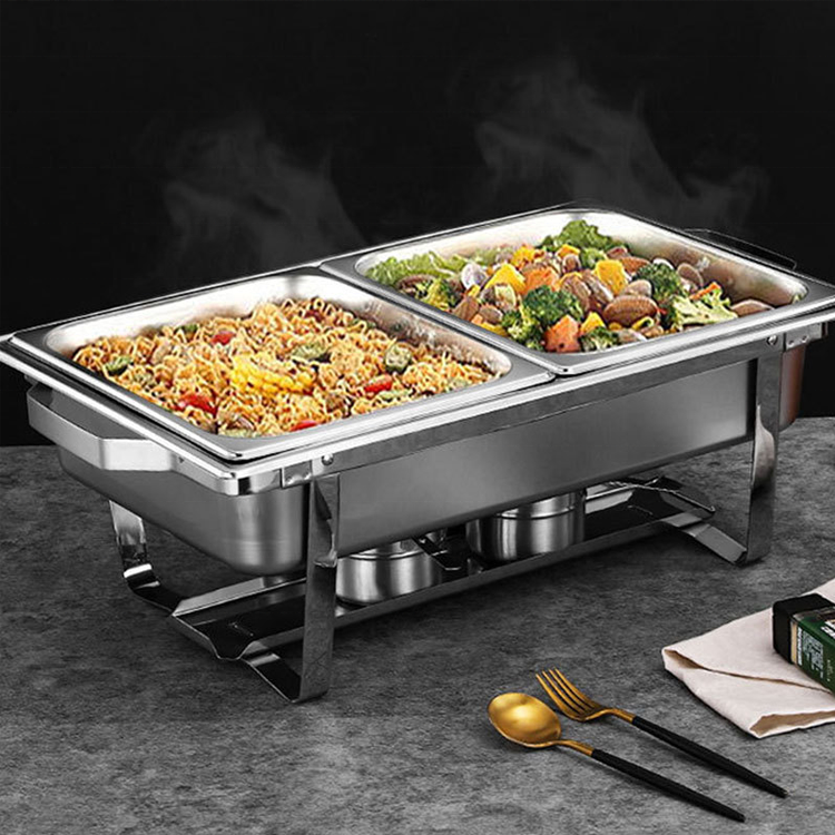 High Quality Metal Buffet Catering Equipment Stainless Steel Rectangular Party Wedding Food Warmer Chafing Dish