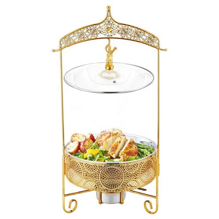 Tianixng Buffet Equipment 3.5L/4L/6L/8L Serving Dish Stainless Steel Gold Round Chafing Dish Food Warmer Set With Glass Lid