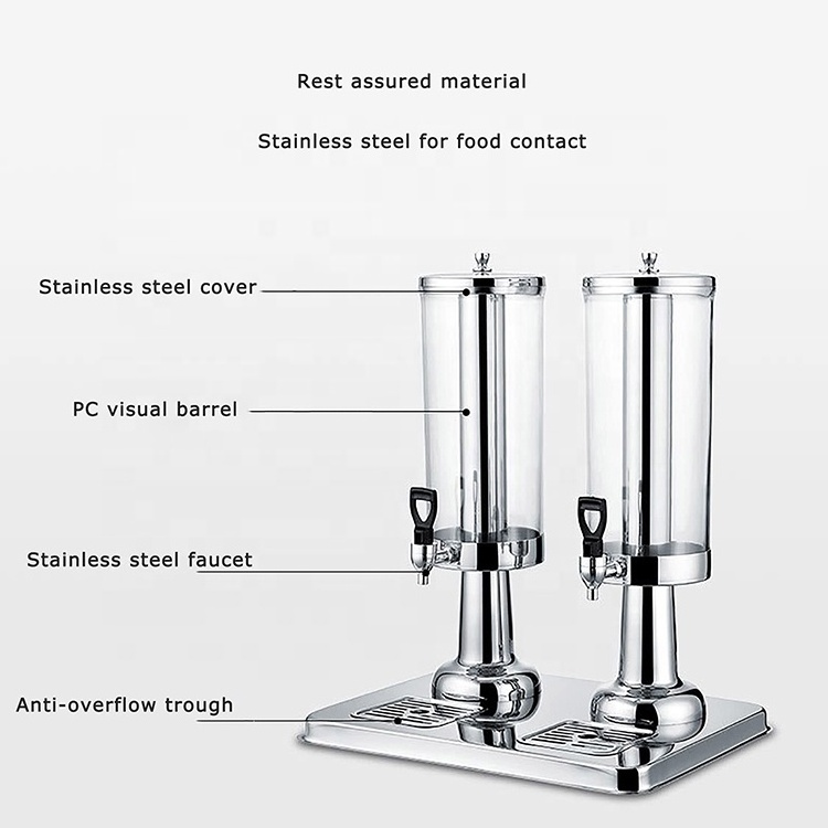 Tianxing Economic 3/6/9L Automatic Stainless Steel Beer Tower Fruit Juice Dispenser Silver Gold Drink Dispensers For Bar Hotel