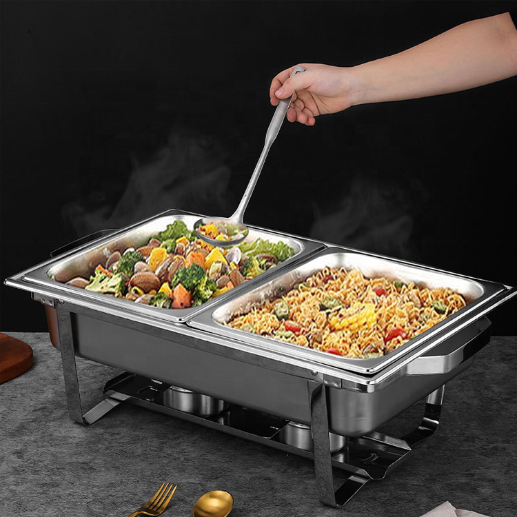 High Quality Metal Buffet Catering Equipment Stainless Steel Rectangular Party Wedding Food Warmer Chafing Dish