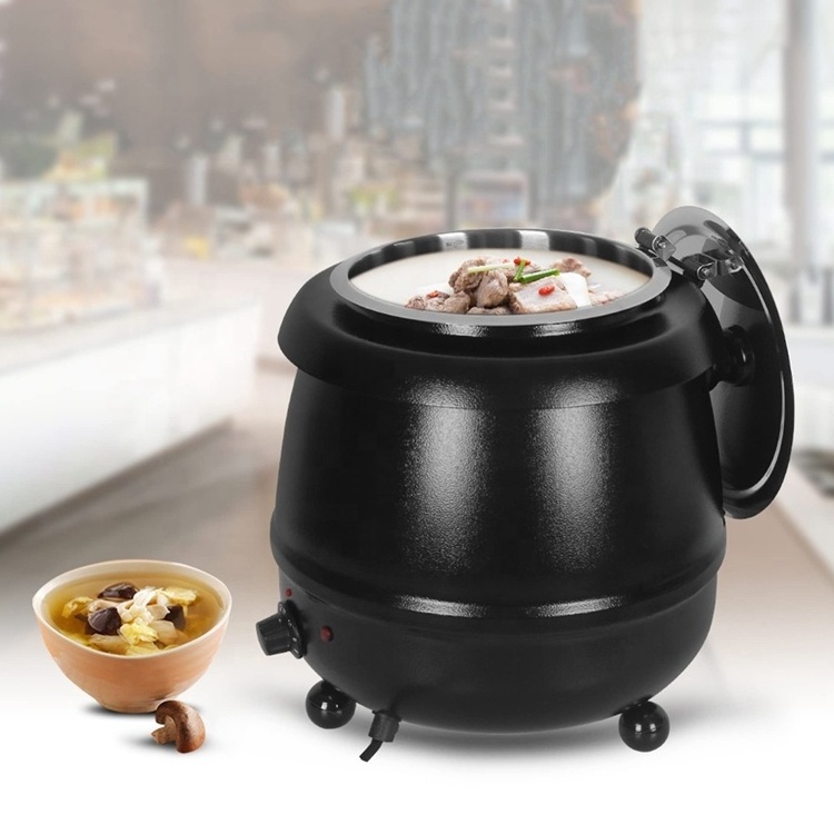 Portable Catering Equipment 10/13L Black Stainless Steel Round Soup Bucket Heat Buffet Soup Food Warmer Electric Soup Kettle