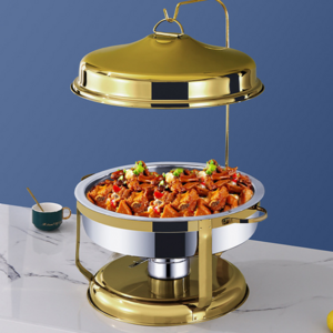 High Quality Triply Stainless Steel Cookware New Design Chafing Dish Buffet Set Gold Food Warmer Roll Top Buffet Stove