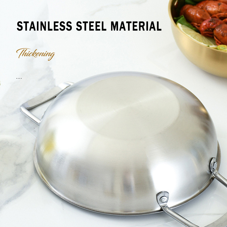 Durable Stainless Steel Gold Cookware Noodle Serving Bowl Stock Pot Frying Pan Cooking Pots And Pans Seafood Paella Pan