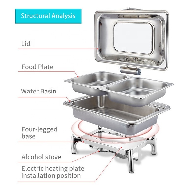 Tianxing Hot Sale Buffet Catering Equipment Stainless Steel Customizable Food Warmer Display Rectangle Chafing Dish Buffet Set