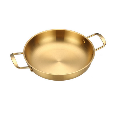 Durable Stainless Steel Gold Cookware Noodle Serving Bowl Stock Pot Frying Pan Cooking Pots And Pans Seafood Paella Pan