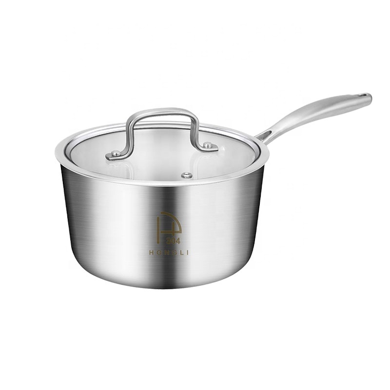 Hot Selling Kitchen Energy-saving Cookware Food Grade 304 Stainless Steel Cooking Pots And Pans Sauce Pan Milk Pot with Lid