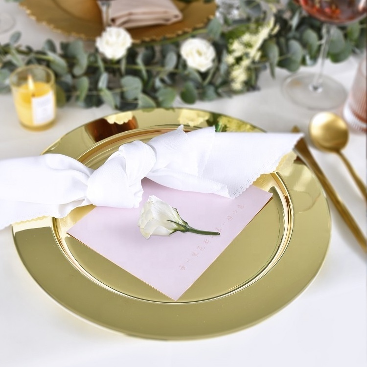 Hot Selling Elegant Charger Plate Stainless Steel Round Shape Tray Dinner Dish Wedding Charge Plates