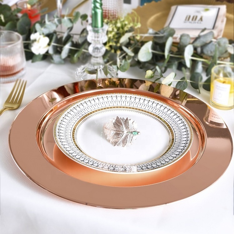 Hot Selling Elegant Charger Plate Stainless Steel Round Shape Tray Dinner Dish Wedding Charge Plates