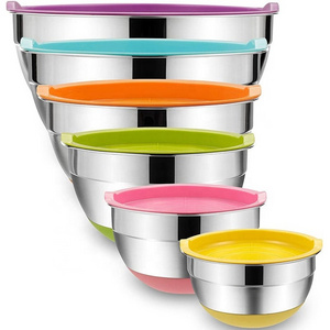 Wholesale Colorful Non-slip Base Stainless Steel Bowl Set 14-30cm Nesting Bowl Mirror Polishing Salad Mixing Bowls