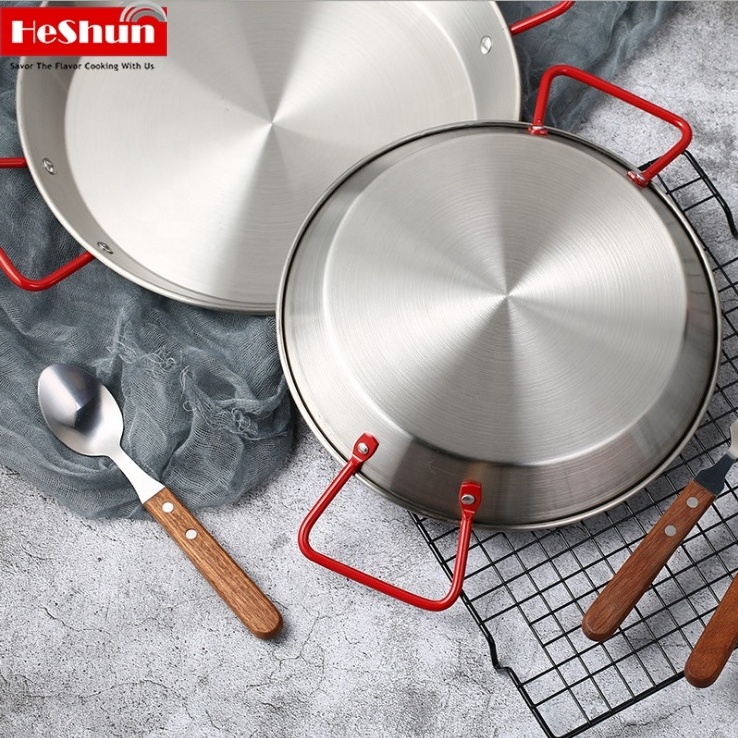 Wholesale Restaurant Kitchenware Paella Pan Stainless Steel Seafood Pot Non Stick Paella Pan with Double Handle