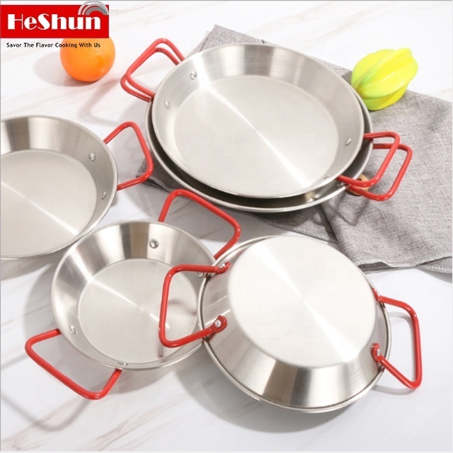 Wholesale Restaurant Kitchenware Paella Pan Stainless Steel Seafood Pot Non Stick Paella Pan with Double Handle