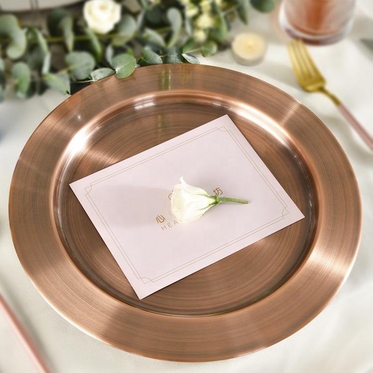 Tianxing Wholesale Bulk Luxury Reusable Rose Gold Sliver Stainless Steel Round Dish Under Dinner Plate Wedding Charger Plate