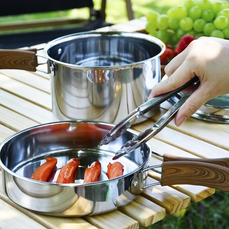 New Arrival Camping Accessories Stainless Steel Cooking Pots And Pans Outdoor Equipment Camping Cookware Set With Kettle