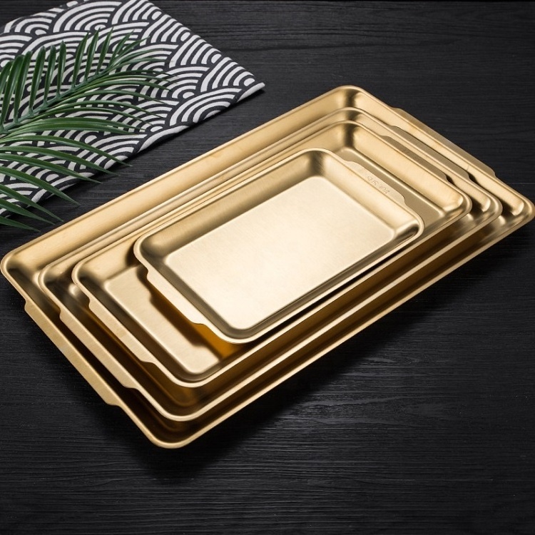 Comercial Hotel Restaurant Tray Stainless Steel Gold Decorative Serving Plate Rectangle Food Serving Tray Sushi Fruit Tray