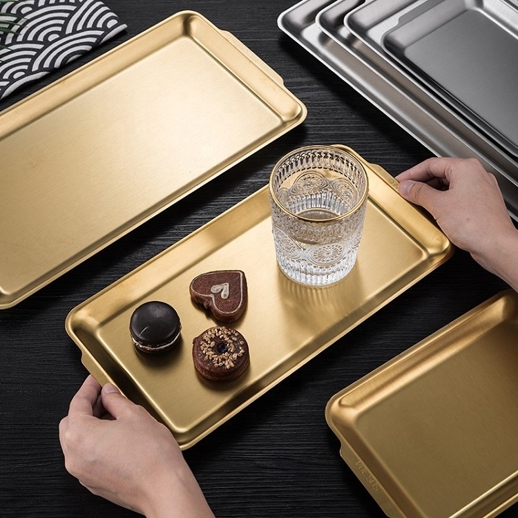 Comercial Hotel Restaurant Tray Stainless Steel Gold Decorative Serving Plate Rectangle Food Serving Tray Sushi Fruit Tray