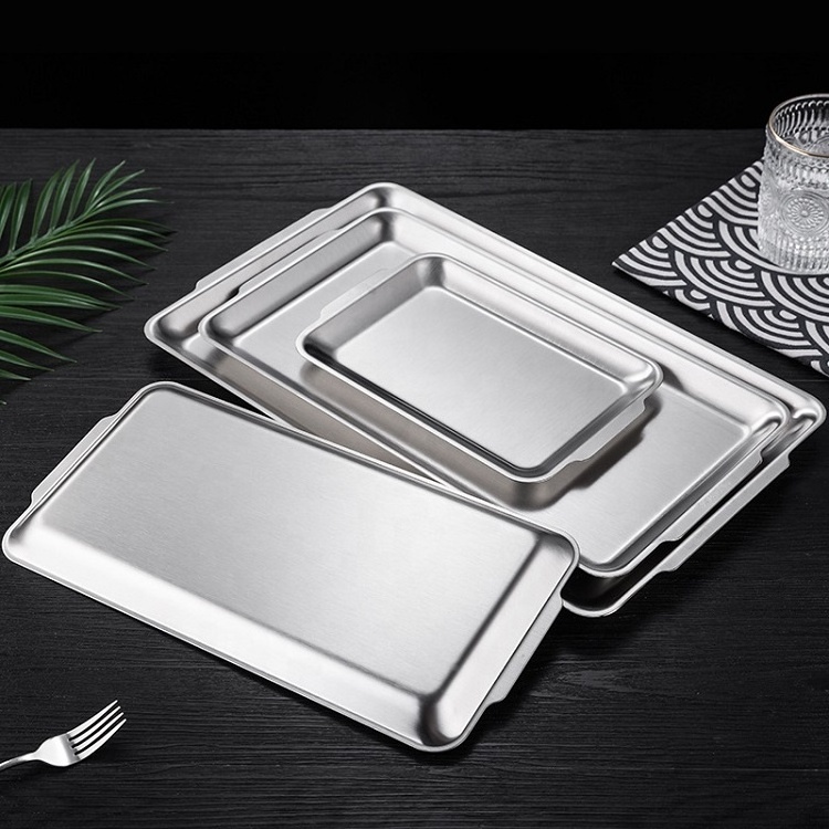 Comercial Hotel Restaurant Tray Stainless Steel Gold Decorative Serving Plate Rectangle Food Serving Tray Sushi Fruit Tray