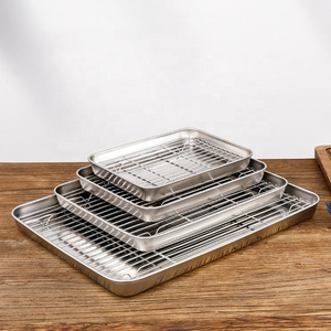 Wholesale Full Size Rectangle Bake BBQ Pan Kitchen Bakeware Stainless Steel 304 Baking Sheets Cake Baking Tray with Cooling Rack