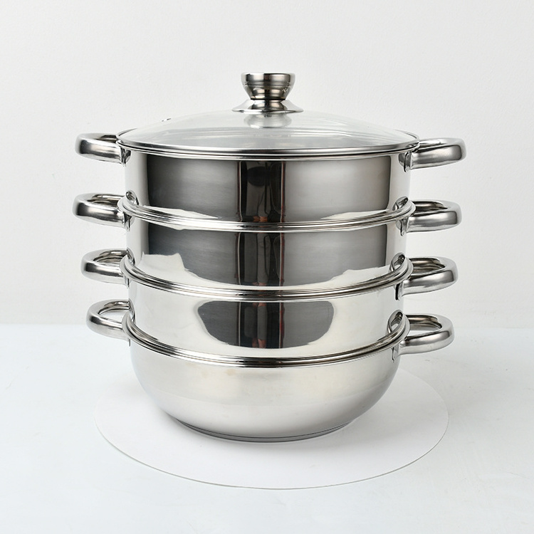 Commercial Kitchen Gadgets Large Three-layer Stainless Steel 304/201 Cooking Pot Food Dumpling Soup Steamer Pot With Glass Lid