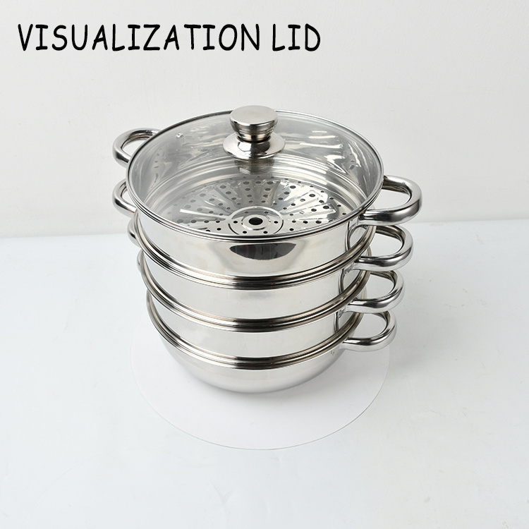 Commercial Kitchen Gadgets Large Three-layer Stainless Steel 304/201 Cooking Pot Food Dumpling Soup Steamer Pot With Glass Lid