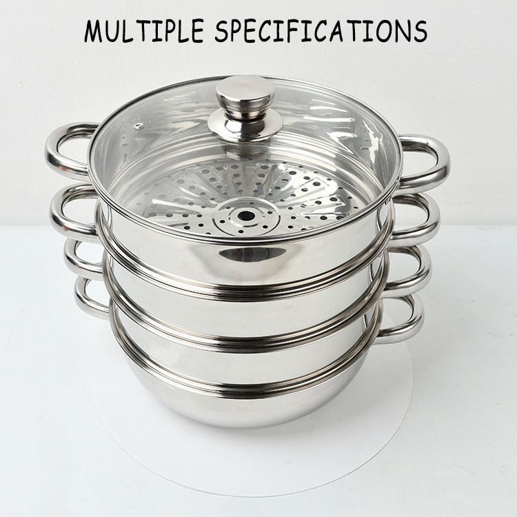 Commercial Kitchen Gadgets Large Three-layer Stainless Steel 304/201 Cooking Pot Food Dumpling Soup Steamer Pot With Glass Lid