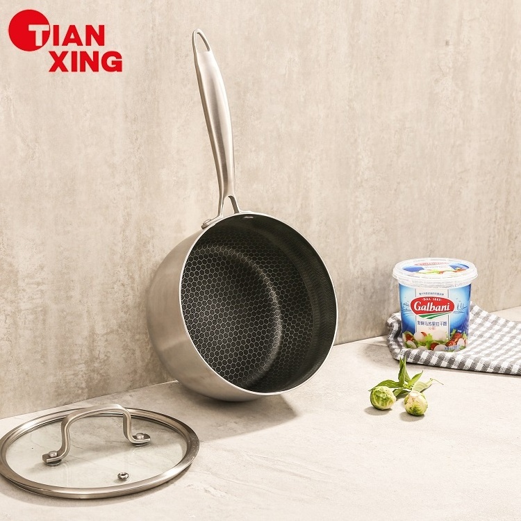 New Kitchen Products Triply Stainless Steel Cookware Fry Pan Sauce Pans Milk Small Pan Milking Pot Honeycomb Non Stick Saucepan